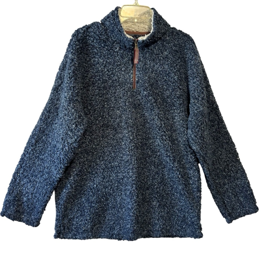 TRUE GRIT 1/4 zip pull over blue SUPER SOFT COZY SHERPA FUZZY UNISEX NWOT